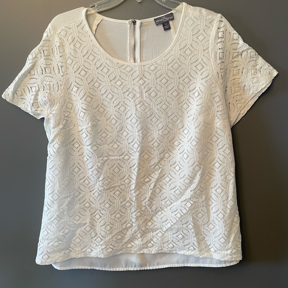 Market & Spruce Tops - Market & Spruce Women’s 1X White Lined Short Sleeve Blouse